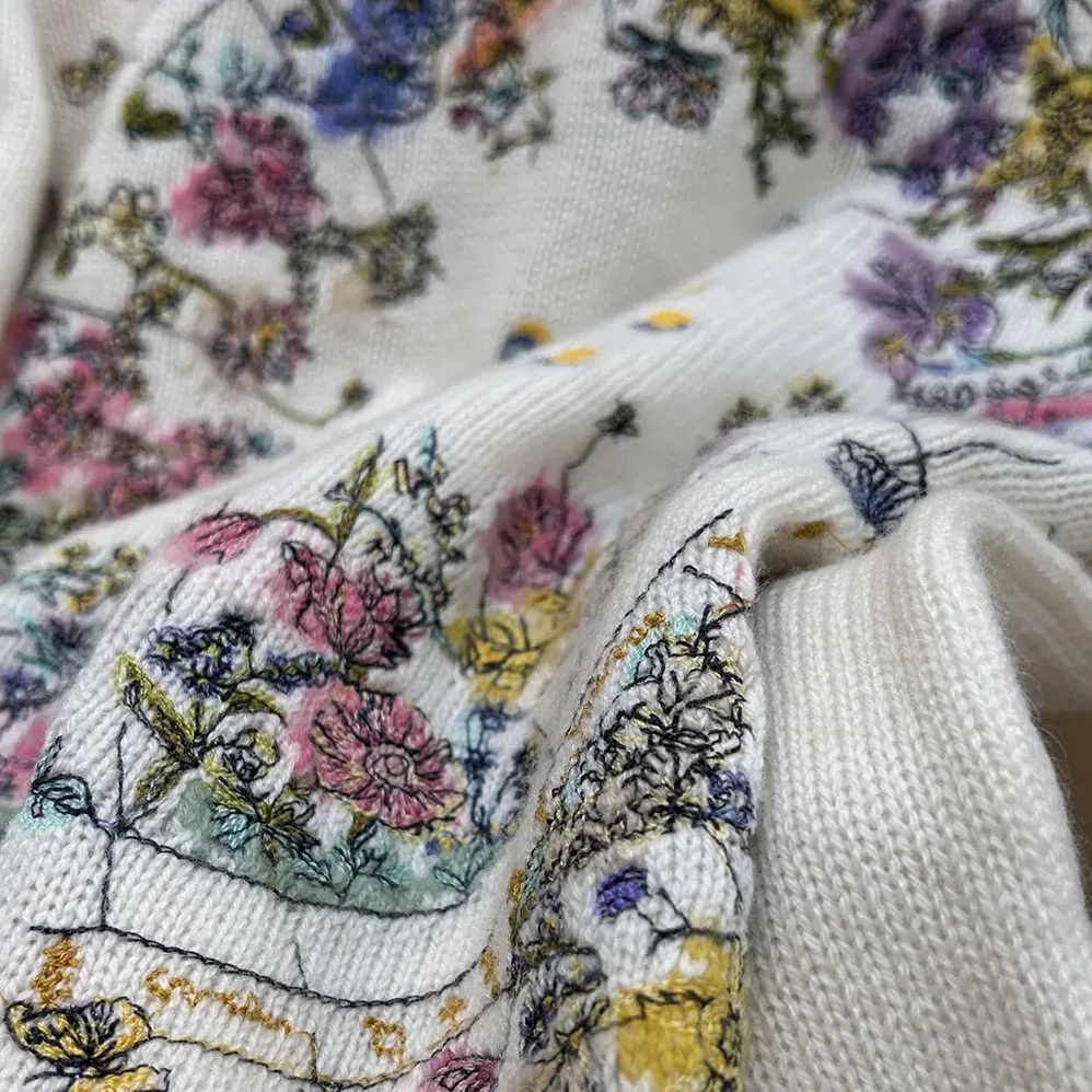 Dior Embroidered Sweater White Cashmere Knit with Multicolor Dior Astral Flowers Motif for Women