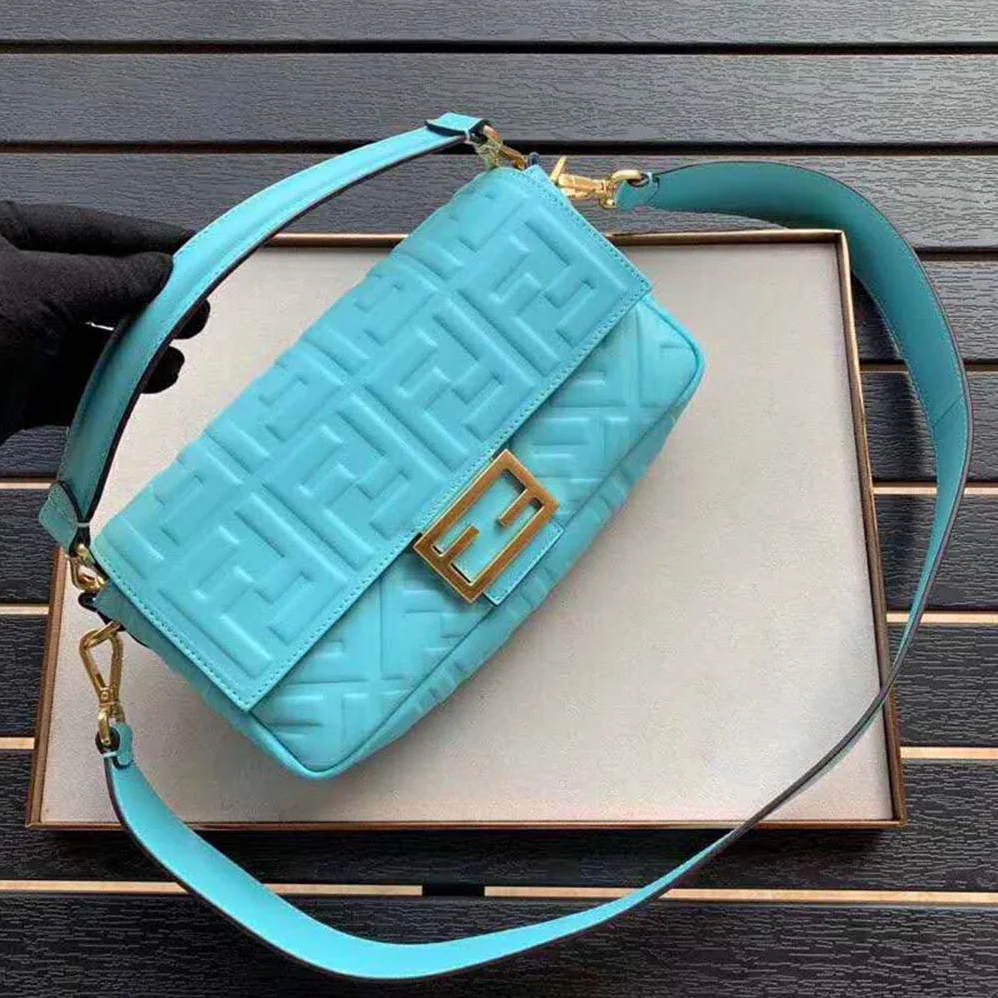 Fendi Iconic Baguette Leather Bag in Medium Size for Women in Aqua