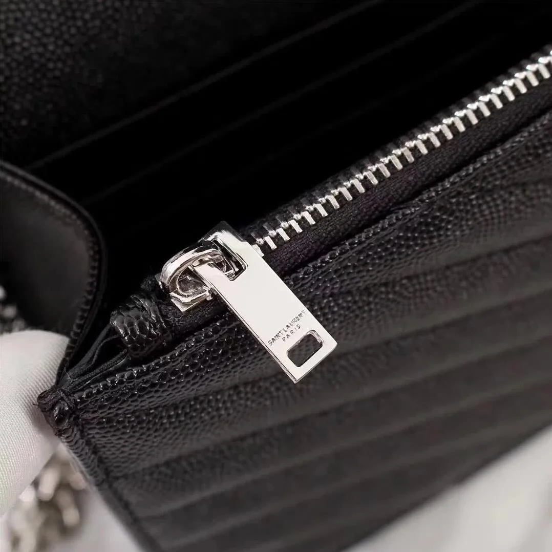 Saint Laurent YSL Medium Monogram Envelope Chain Wallet Silver Hardware in Black Saint Laurent YSL Medium Monogram Envelope Chain Wallet Silver Hardware in Black