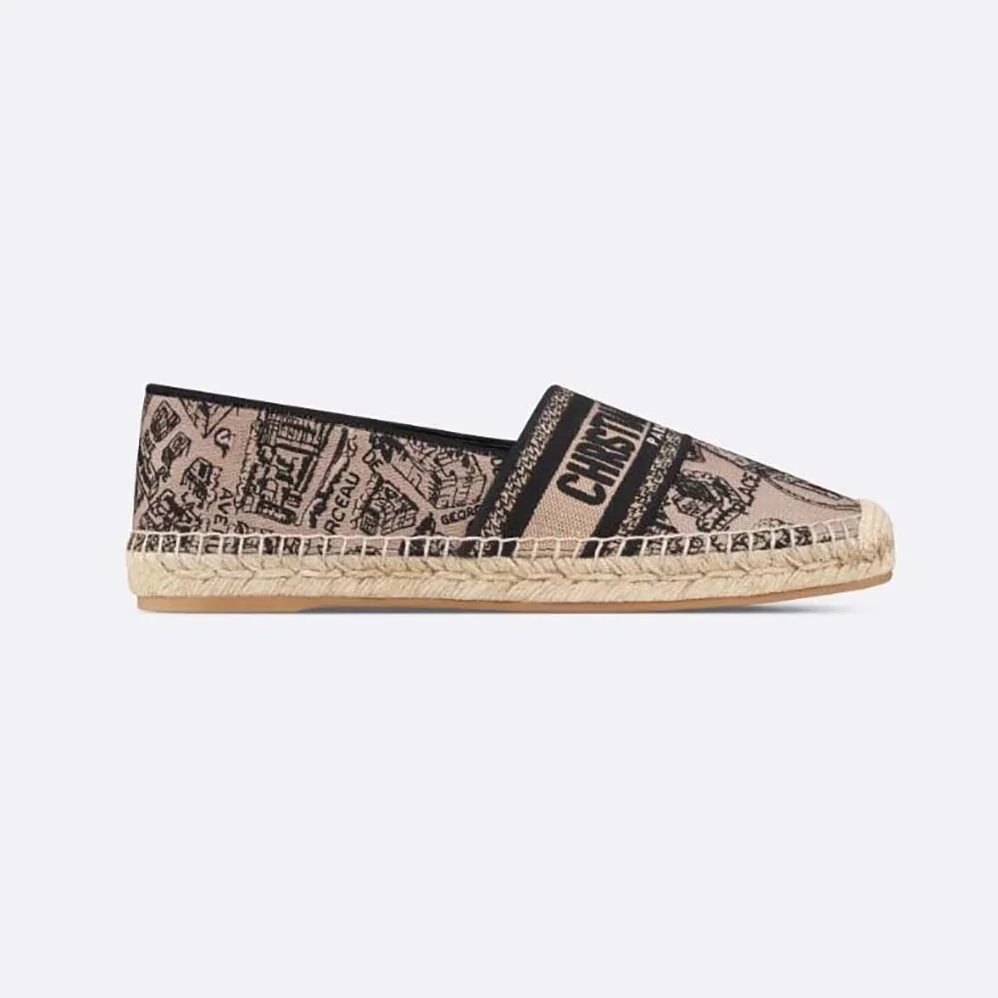Dior Granville Espadrille Beige and Black Cotton Embroidered with Plan de Paris Motif for Women Dior Granville Espadrille Beige and Black Cotton Embroidered with Plan de Paris Motif for Women