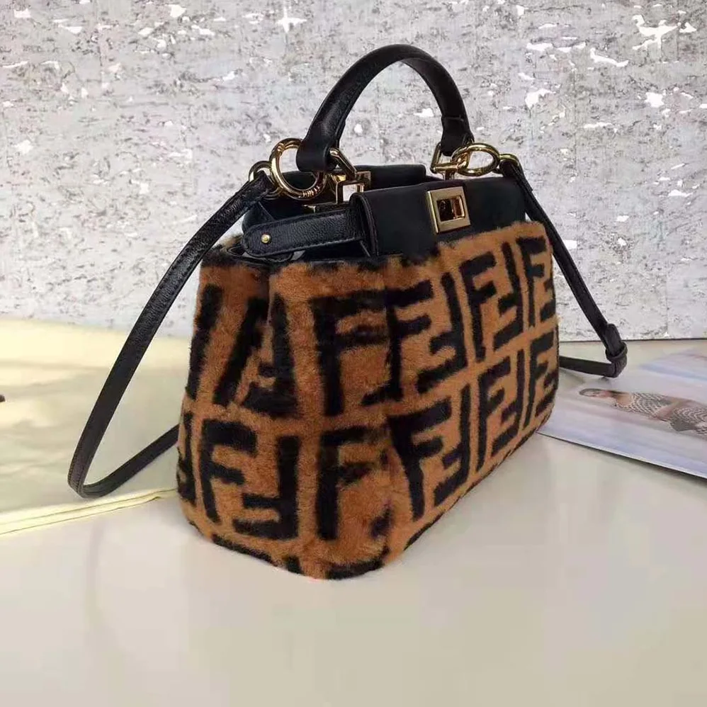 Fendi Peekaboo Iconic Mini Brown Sheepskin Bag for Women