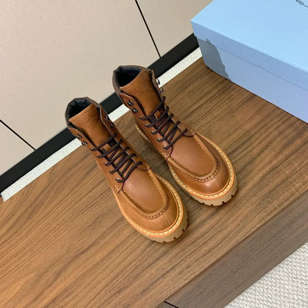 Prada Leather Lace-up Boots for Unisex in Brown Prada Leather Lace-up Boots for Unisex in Brown