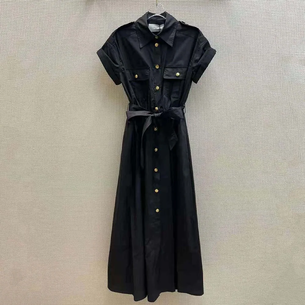 Celine Safari Dress in Cotton Poplin for Women in Black
