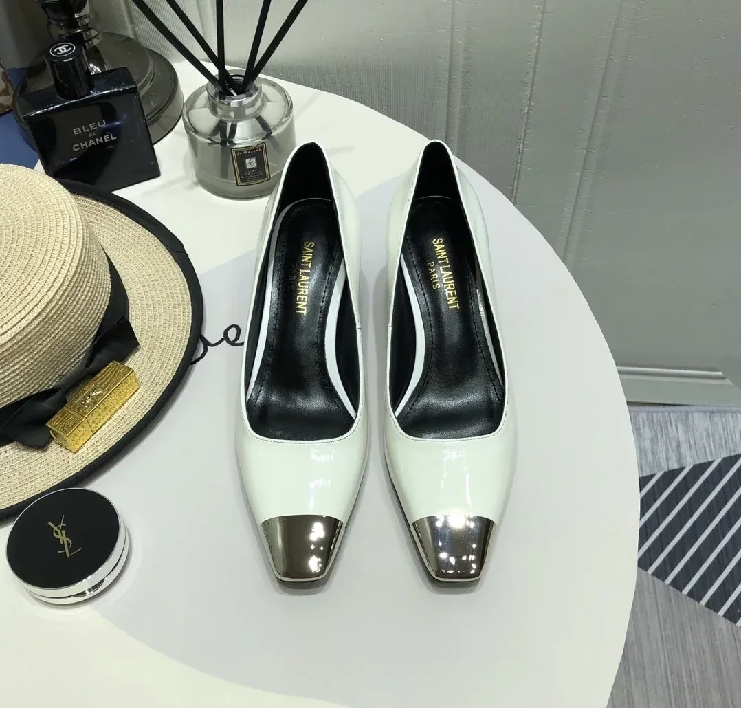 Saint Laurent Blade Slingback Pumps White YSL