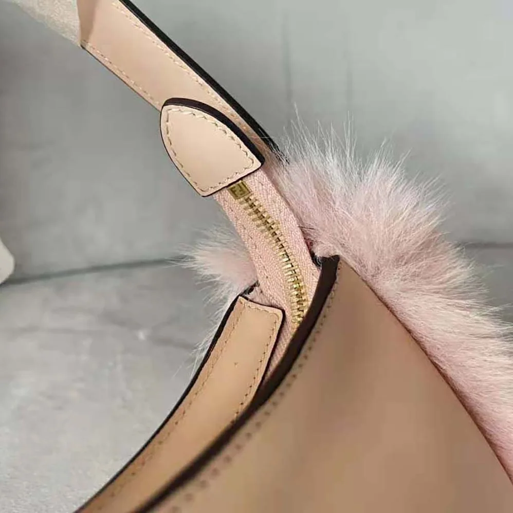 Fendi O'Lock Swing Pale Pink Leather and Fox Fur Pouch for Women