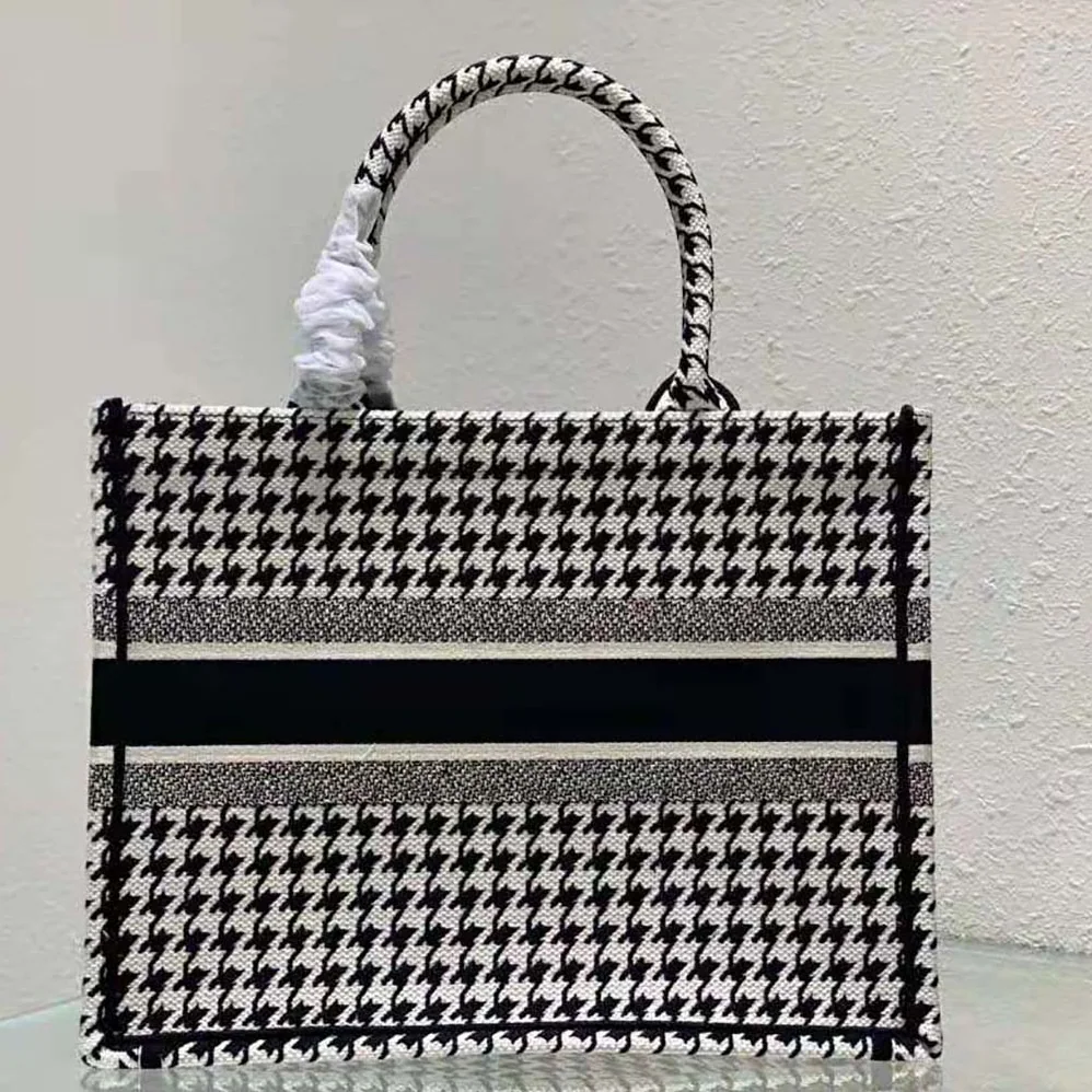 Dior Small Dior Book Tote Black and White Houndstooth Embroidery for Women Dior Small Dior Book Tote Black and White Houndstooth Embroidery for Women