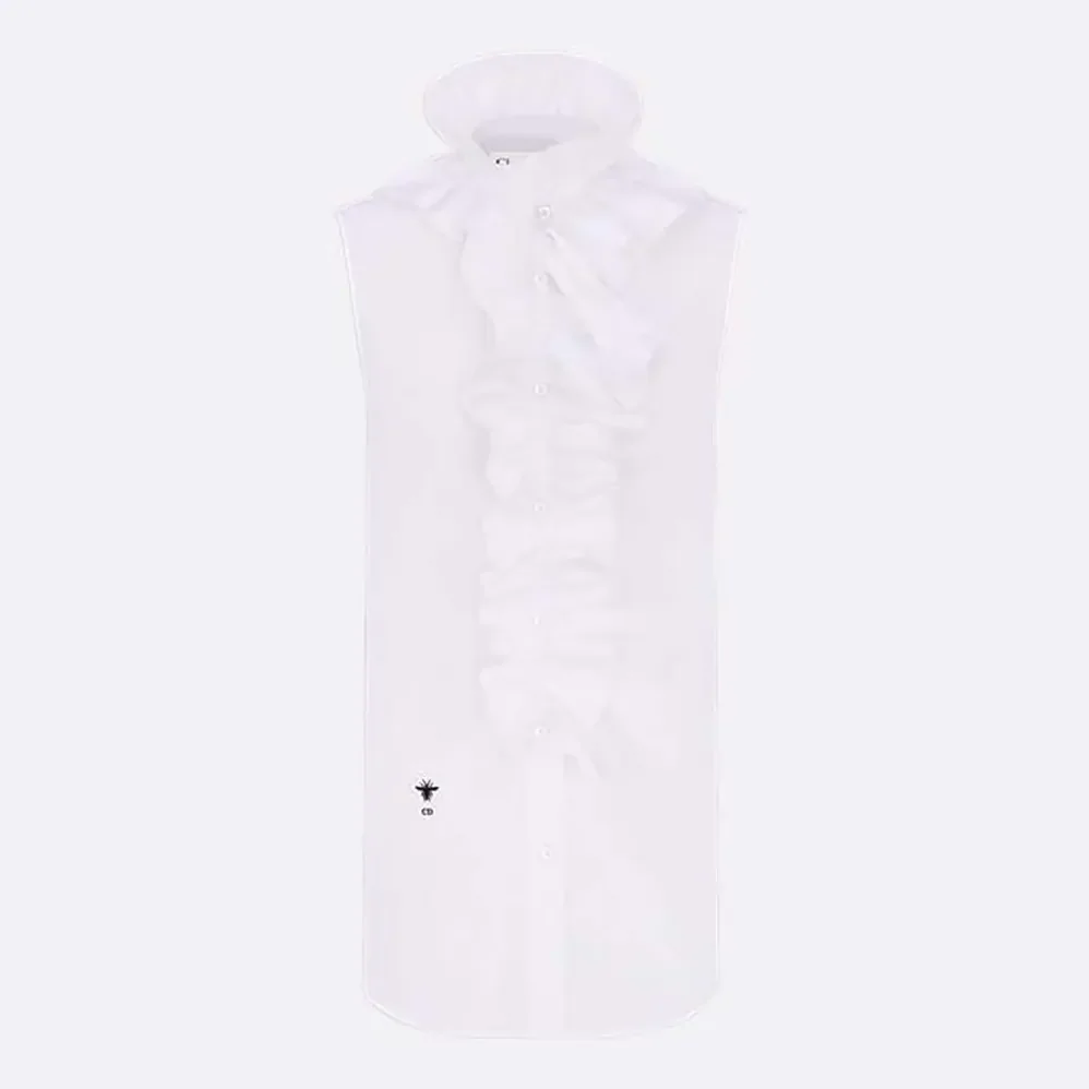 Dior Sleeveless Blouse with Removable Ruched Collar White Cotton Poplin for Women