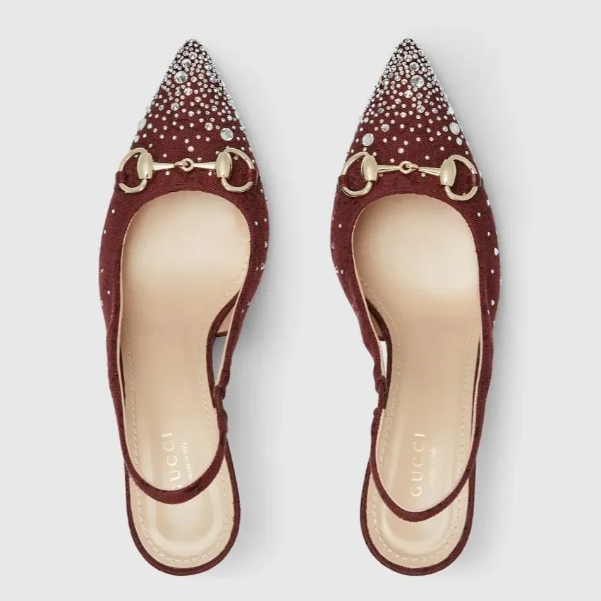 Gucci Slingback Pump With Crystal Horsebit Rosso Ancora Red