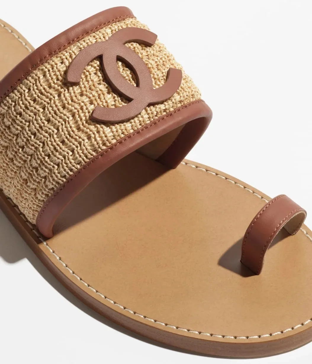 Chanel Mules Beige/ Brown Raffia --U7241