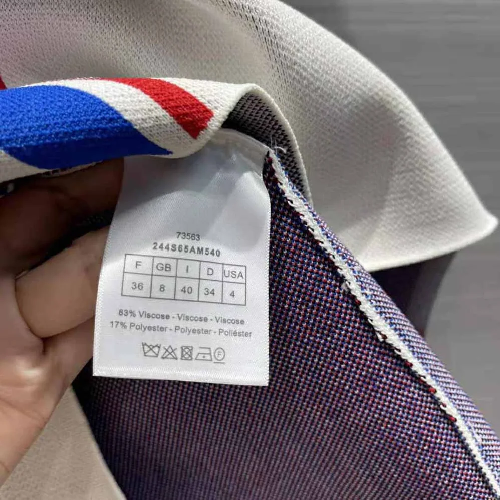 Dior Stand Collar Top White and Tricolor Stretch Viscose for Women