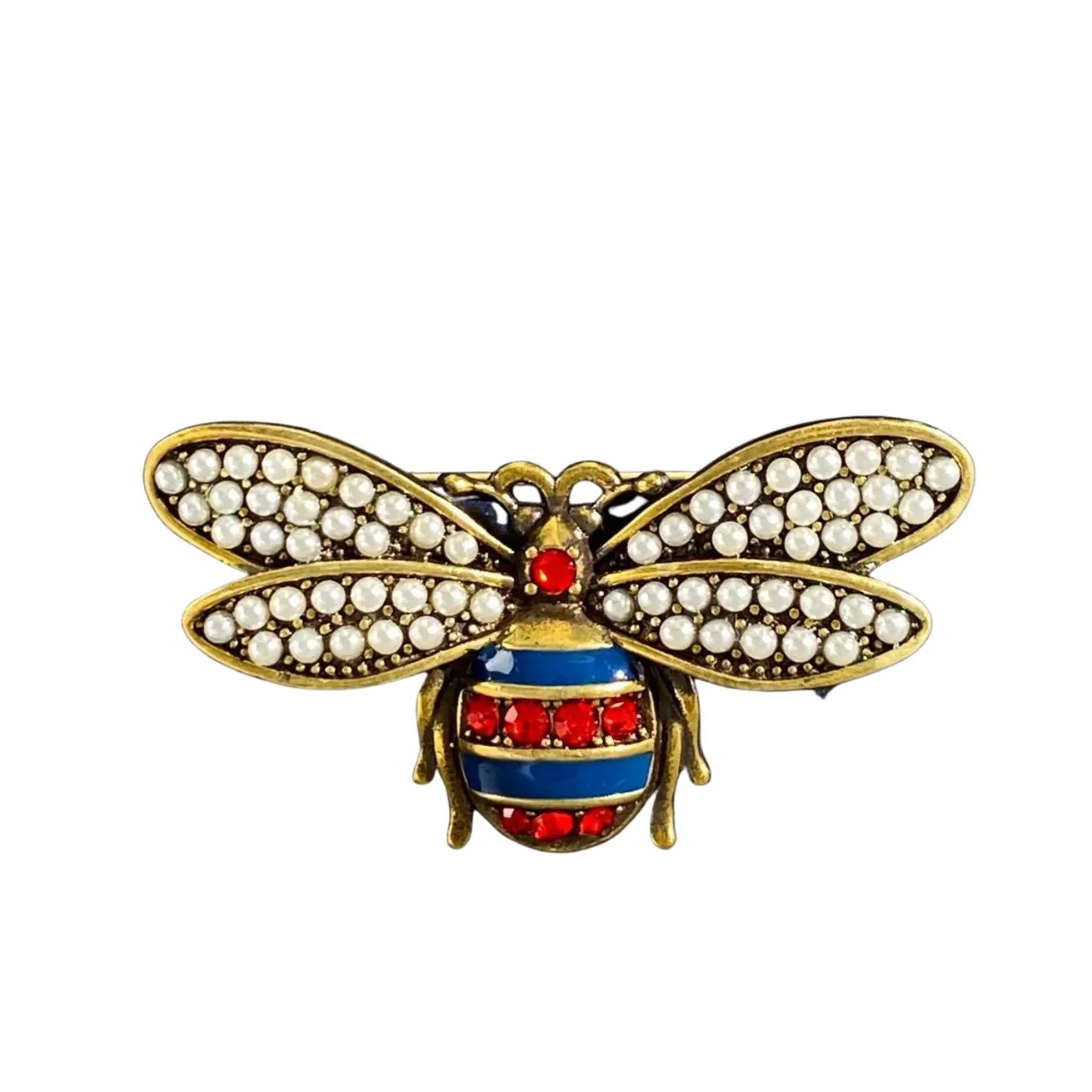 Gucci Bee Series Pearl Red Diamond Bee Brooch Gold