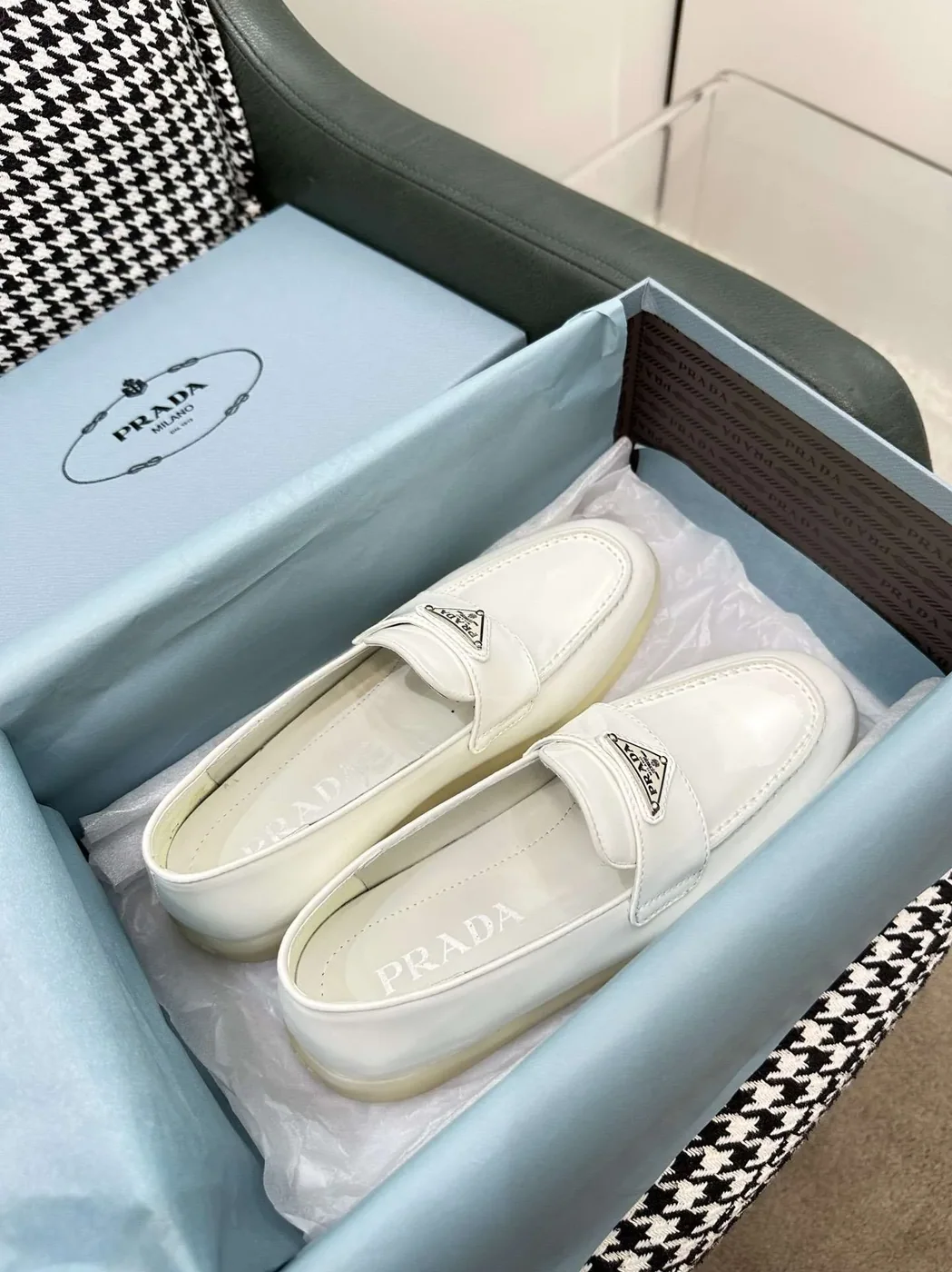 Prada Brushed Loafers White