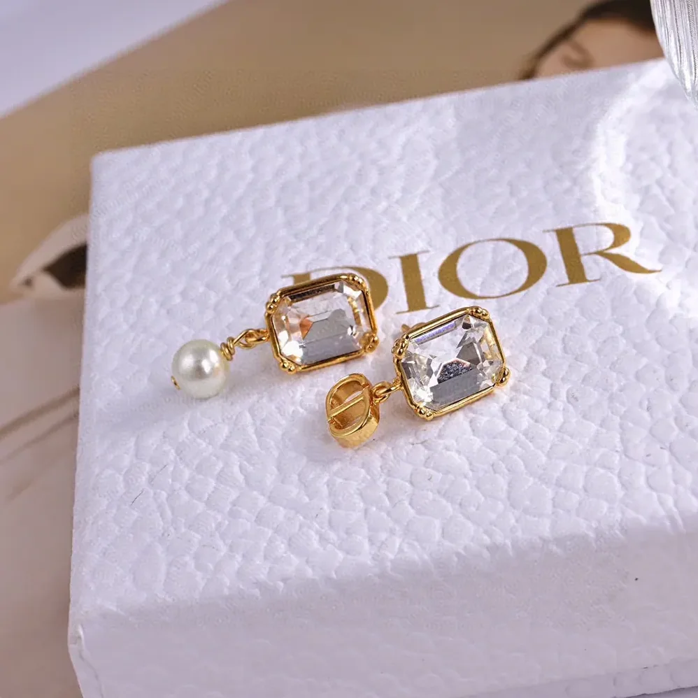 Dior Tribales Earrings Gold-Finish Metal with White Resin Pearls and Silver for Women in Tone Crystals