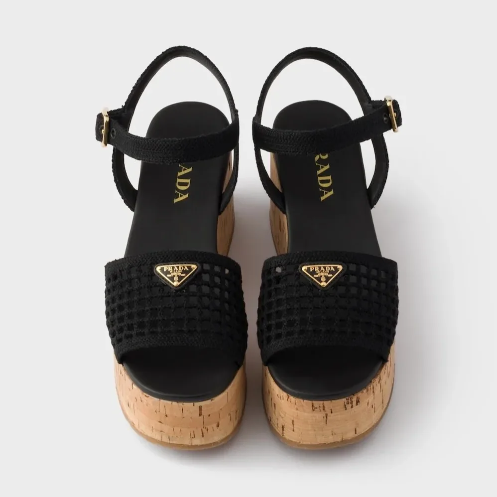 Prada Crochet Wedge Platform Sandals Black 1XZ791_2F46_F0002_F_075 Prada Crochet Wedge Platform Sandals Black 1XZ791_2F46_F0002_F_075