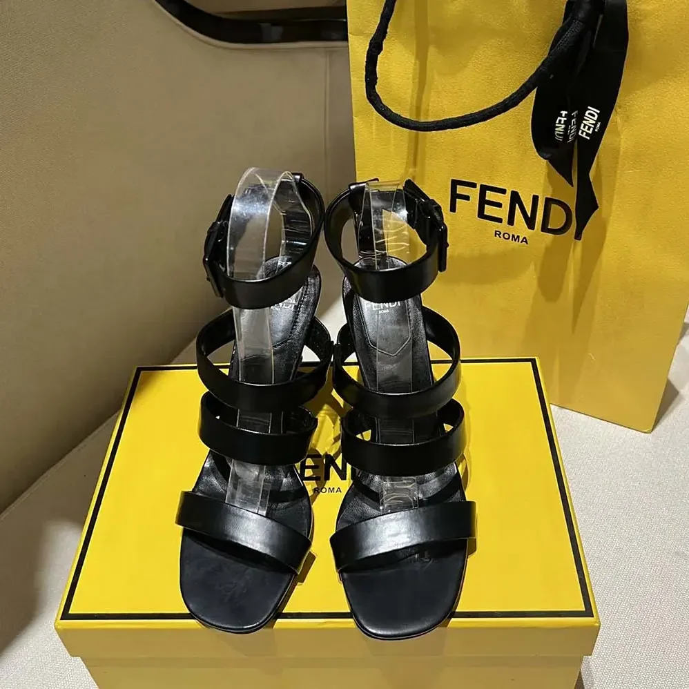 Fendi First Black Leather High for Women in heeled Sandals