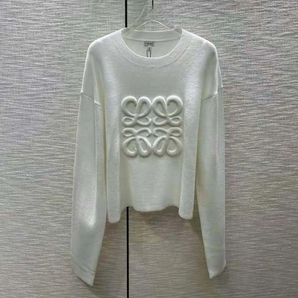 Loewe Anagram Sweater in Wool for Women in White Loewe Anagram Sweater in Wool for Women in White