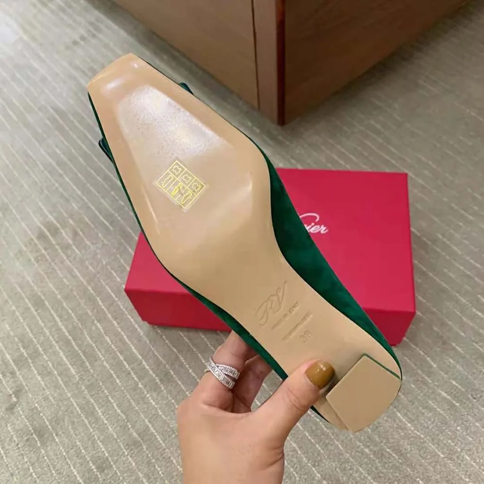 Roger Vivier Belle Vivier Stone Buckle Pumps in Suede for Women Roger Vivier Belle Vivier Stone Buckle Pumps in Suede for Women