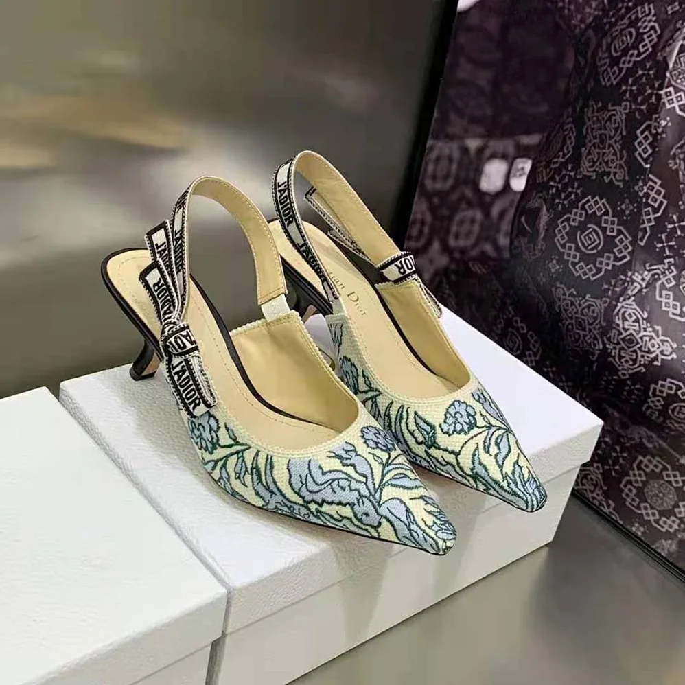 Dior J'Adior Slingback Pump Duck Blue Dior Brocart Embroidered Cotton for Women
