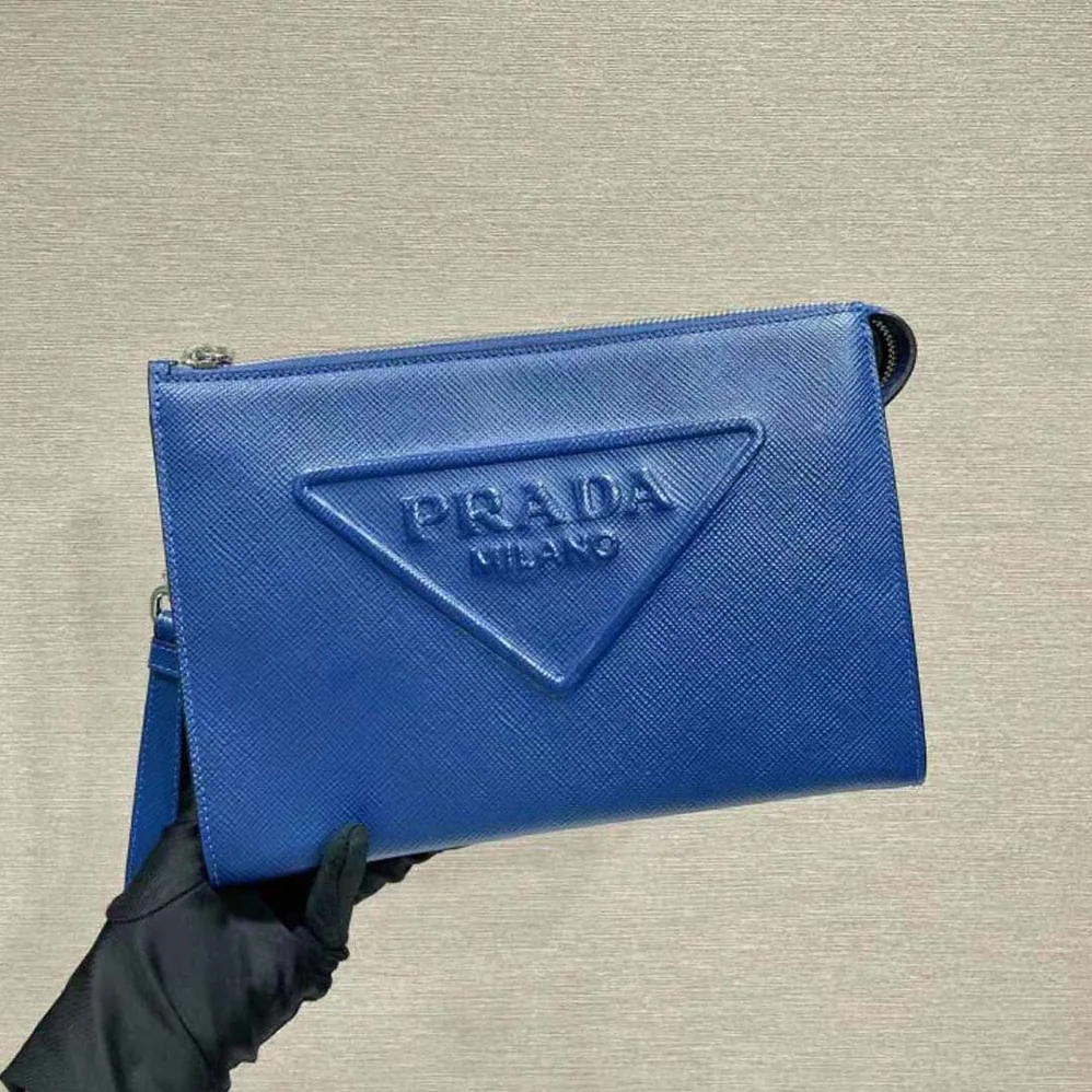 Prada Saffiano Leather Pouch for Men in Navy