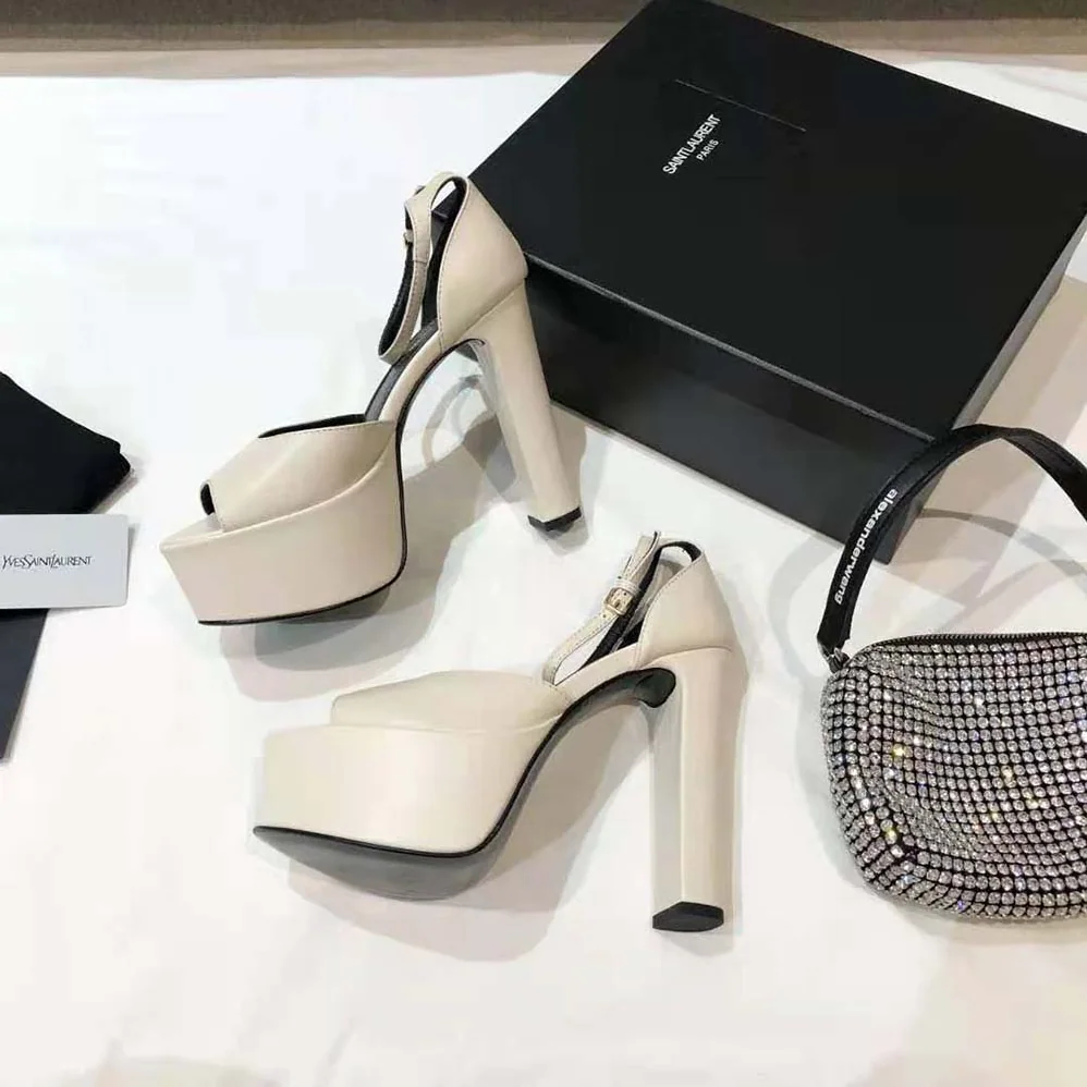Saint Laurent YSL Jodie Platform Sandals in Smooth Leather for Women in White Saint Laurent YSL Jodie Platform Sandals in Smooth Leather for Women in White