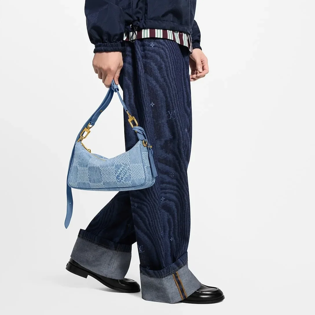 Louis Vuitton Pochette Accessories XL Shoulder Bag in Denim Blue Gold Hardware