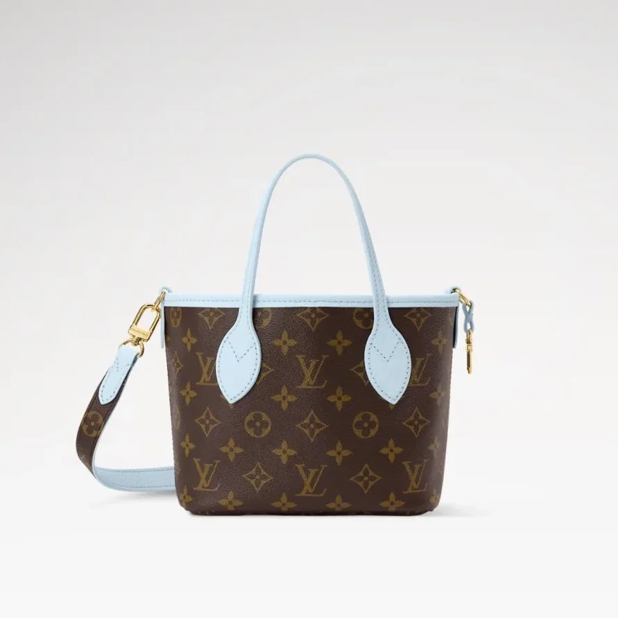 Louis Vuitton Neverfull Bandouliere Inside Out BB Tote Bag / Monogram Sky Blue Gold Hardware