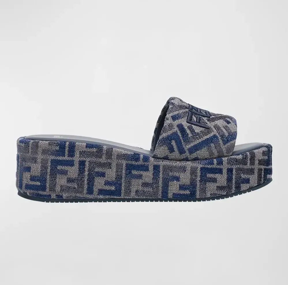 Fendi Sunshine FF Chenille Jacquard Platform Sandals for Women