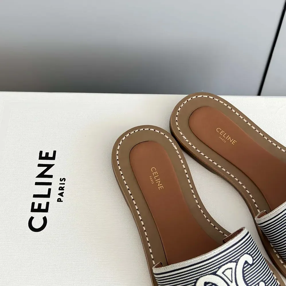 Celine Lympia Mule in Striped Textile with Triomphe for Women