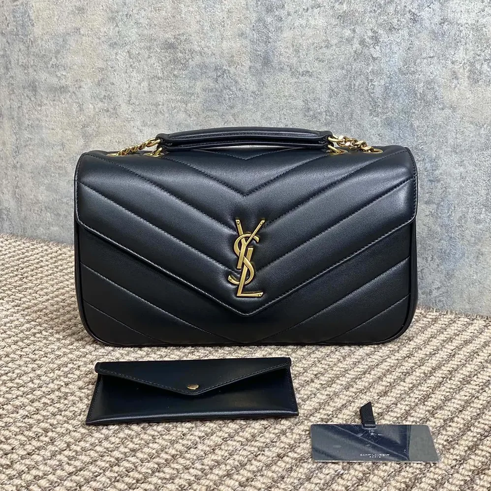 Saint Laurent YSL Loulou Medium in Matelasse Lambskin for Women in Black Saint Laurent YSL Loulou Medium in Matelasse Lambskin for Women in Black