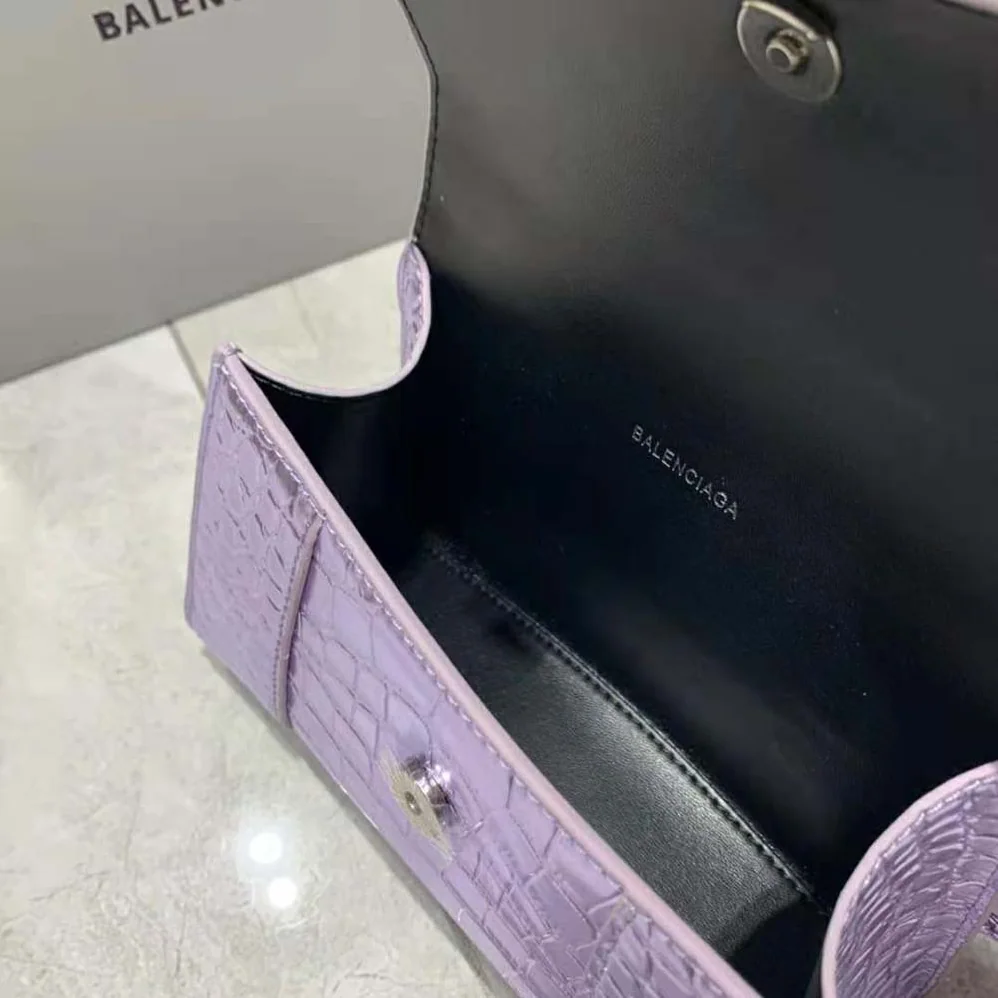 Balenciaga Hourglass XS Handbag Metallized Crocodile Embossed in Purple for Women Balenciaga Hourglass XS Handbag Metallized Crocodile Embossed in Purple for Women