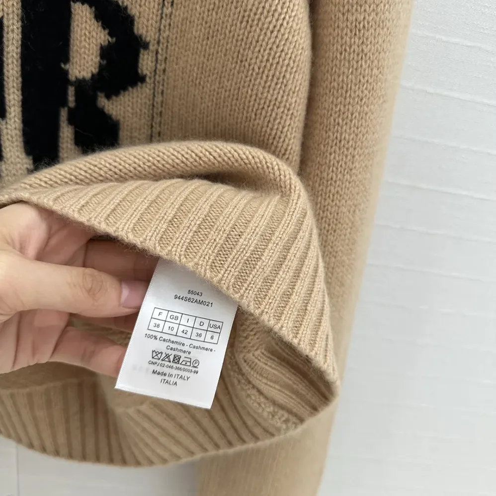 Dior Sweater Pale Pink Cashmere and Silk Knit with Black Miss Dior Graffiti Motif for Women Dior Sweater Pale Pink Cashmere and Silk Knit with Black Miss Dior Graffiti Motif for Women