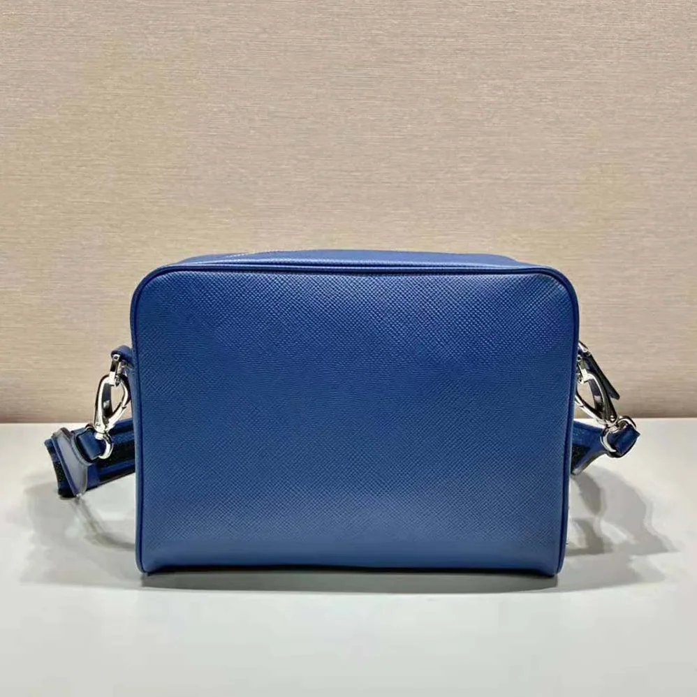 Prada Saffiano Leather Shoulder Bag With Iconic Prada Material for Men in Navy