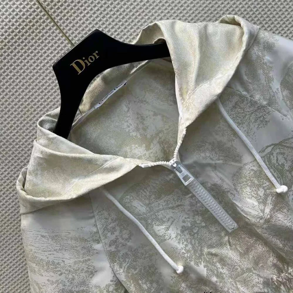 Dior Short Hooded Dress Gold for Women in Tone Technical Taffeta Jacquard Dior Short Hooded Dress Gold for Women in Tone Technical Taffeta Jacquard