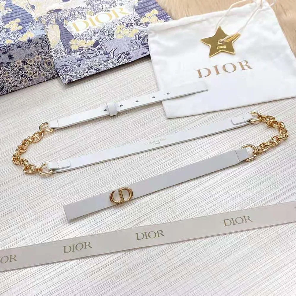Dior Caro Belt White Smooth Calfskin with Shiny Gold-Finish Metal 15 MM for Women Dior Caro Belt White Smooth Calfskin with Shiny Gold-Finish Metal 15 MM for Women
