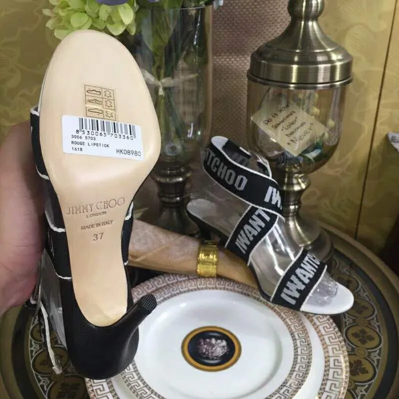 Jimmy Choo Balley 100 Chalk Nappa Leather Sandals with Black and Chalk Logo Tape for Women