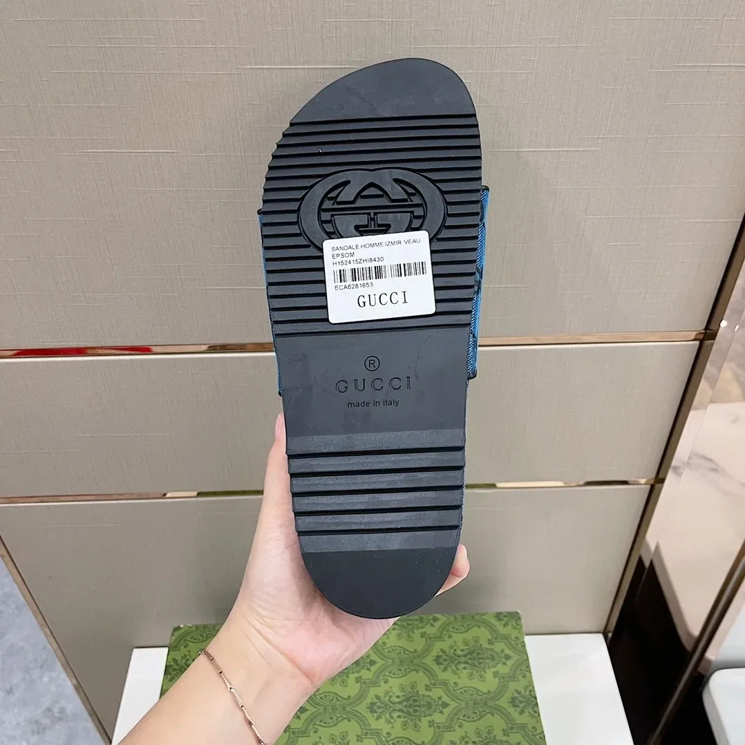 Gucci GG Canvas Slide Sandal Blue Gucci GG Canvas Slide Sandal Blue