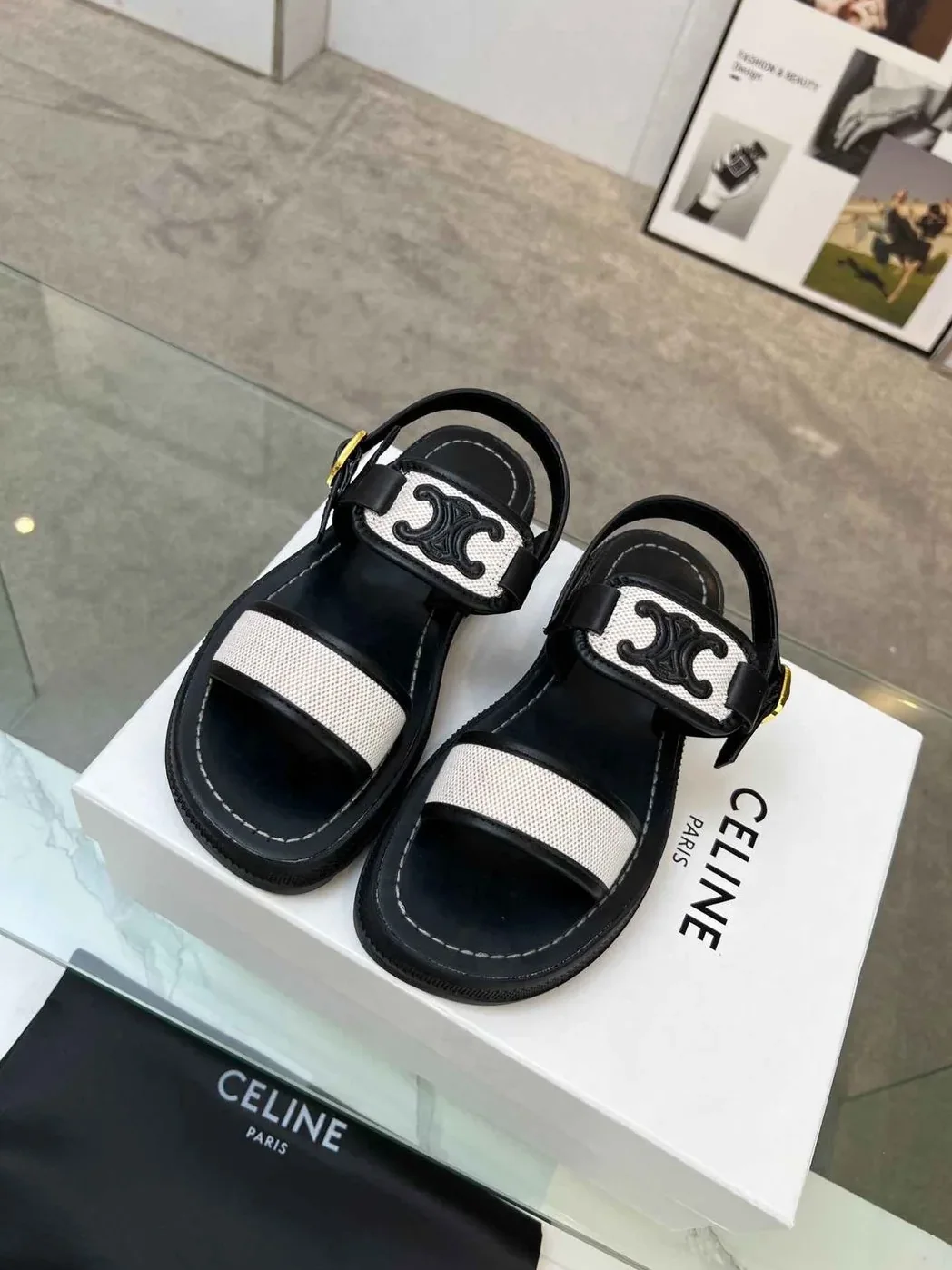 Celine Clea Triomphe Sandal Black Celine Clea Triomphe Sandal Black