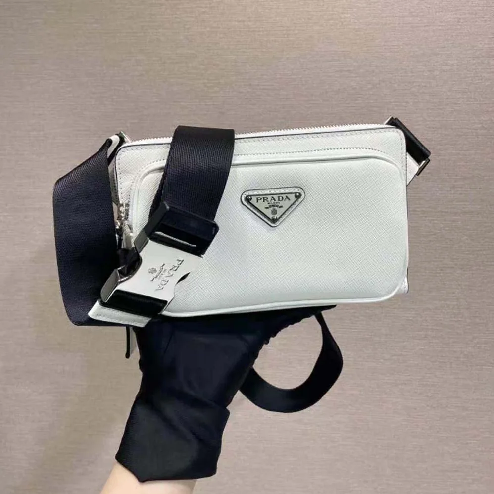 Prada Saffiano Leather Belt Bag for Men in White