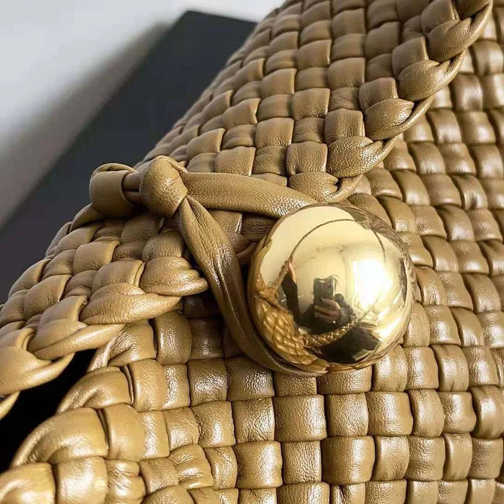Bottega Veneta Tosca Shoulder Bag with Metallic Sphere Closure Woven for Women in Brown