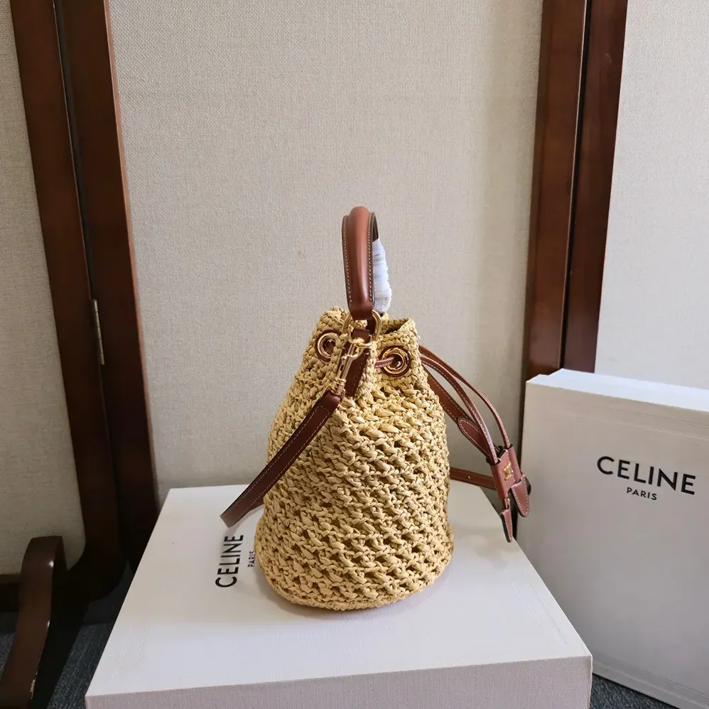 Celine Teen Clara Bag in Raffia and Calfskin for Women Celine Teen Clara Bag in Raffia and Calfskin for Women