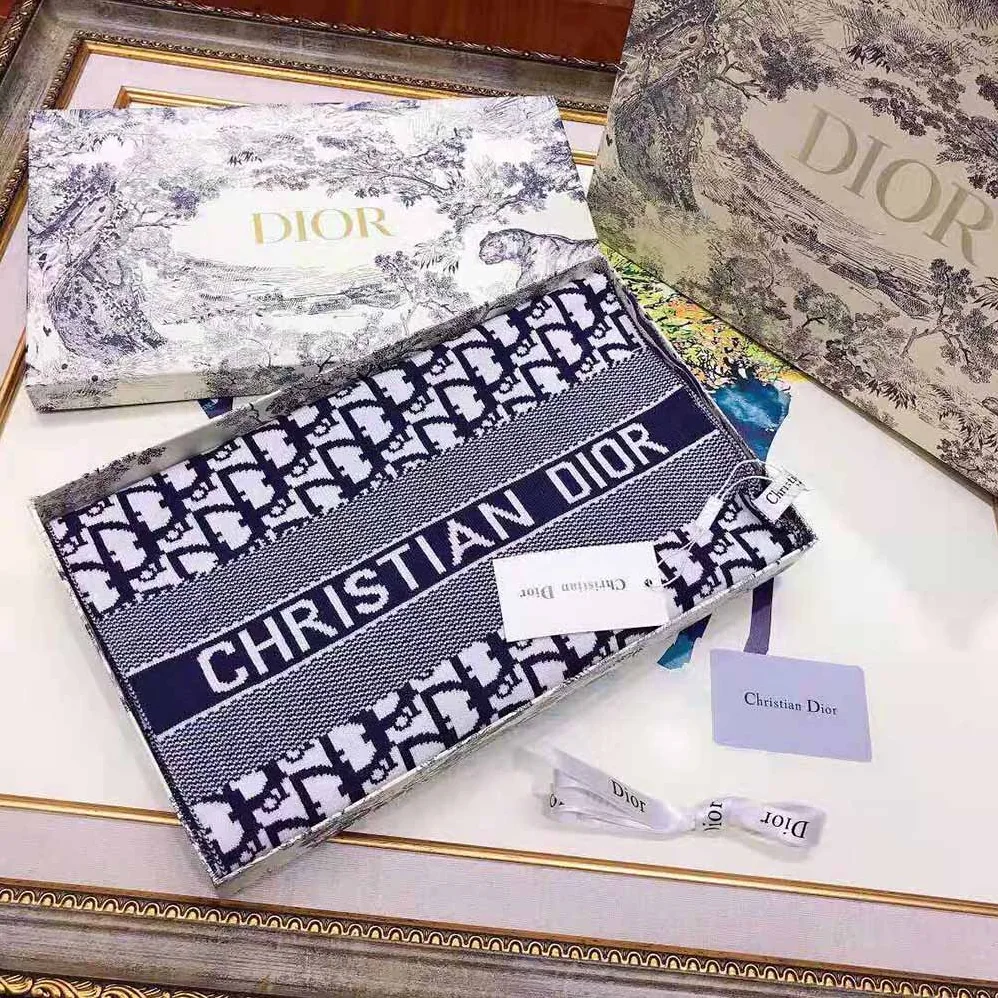 Dior Dior Oblique Scarf Blue Wool and Cashmere Knit for Women Dior Dior Oblique Scarf Blue Wool and Cashmere Knit for Women