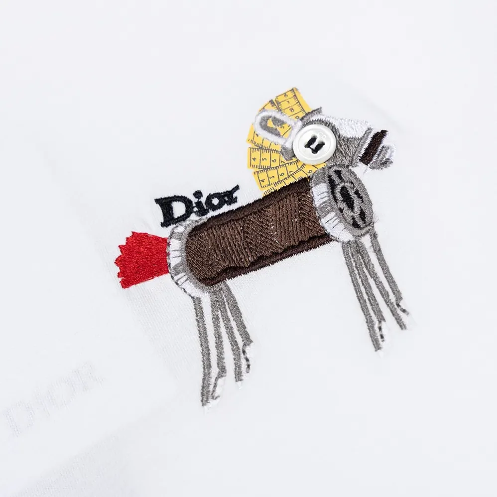 Dior T-Shirt with Horse Embroidery Relaxed Fit White Cotton Jersey for Men