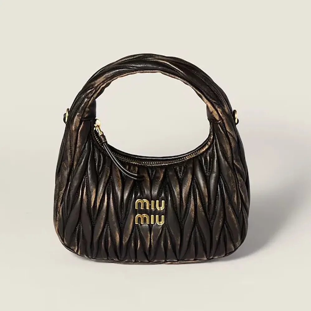 Miu Miu Wander Matelassé Nappa Leather Bag for Women in Coffee