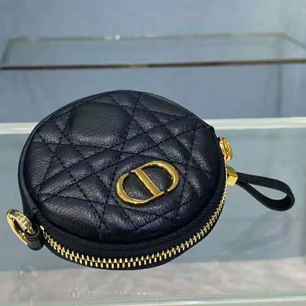 Dior Detachable Dior Caro Round Coin Purse for Women in Black Dior Detachable Dior Caro Round Coin Purse for Women in Black