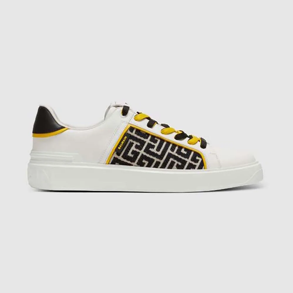 Balmain B-court Monogrammed Nylon and Leather Trainers for Unisex in White Balmain B-court Monogrammed Nylon and Leather Trainers for Unisex in White