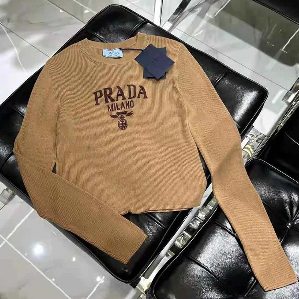Prada Cropped Silk Sweater with Logo for Women