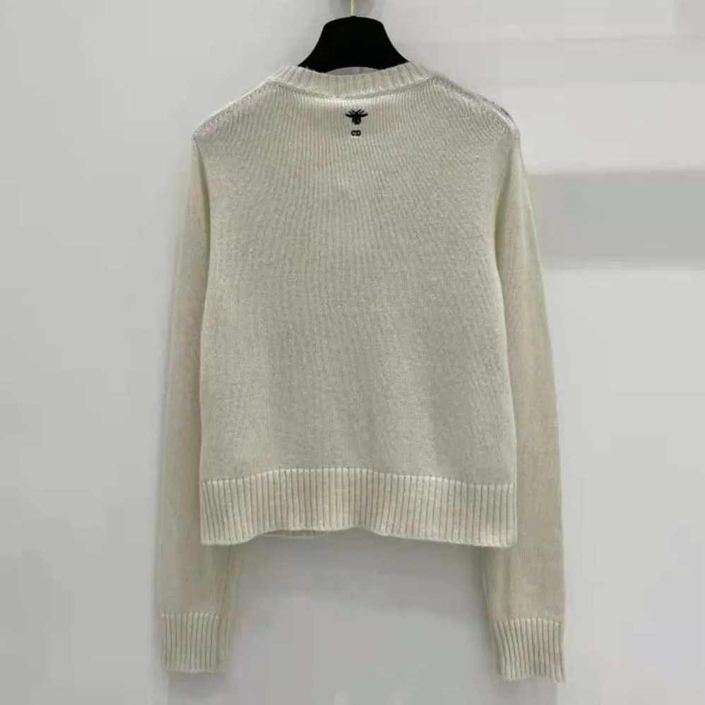 Dior Embroidered Sweater White Cashmere Knit with Red Multicolor Florilegio Motif for Women Dior Embroidered Sweater White Cashmere Knit with Red Multicolor Florilegio Motif for Women