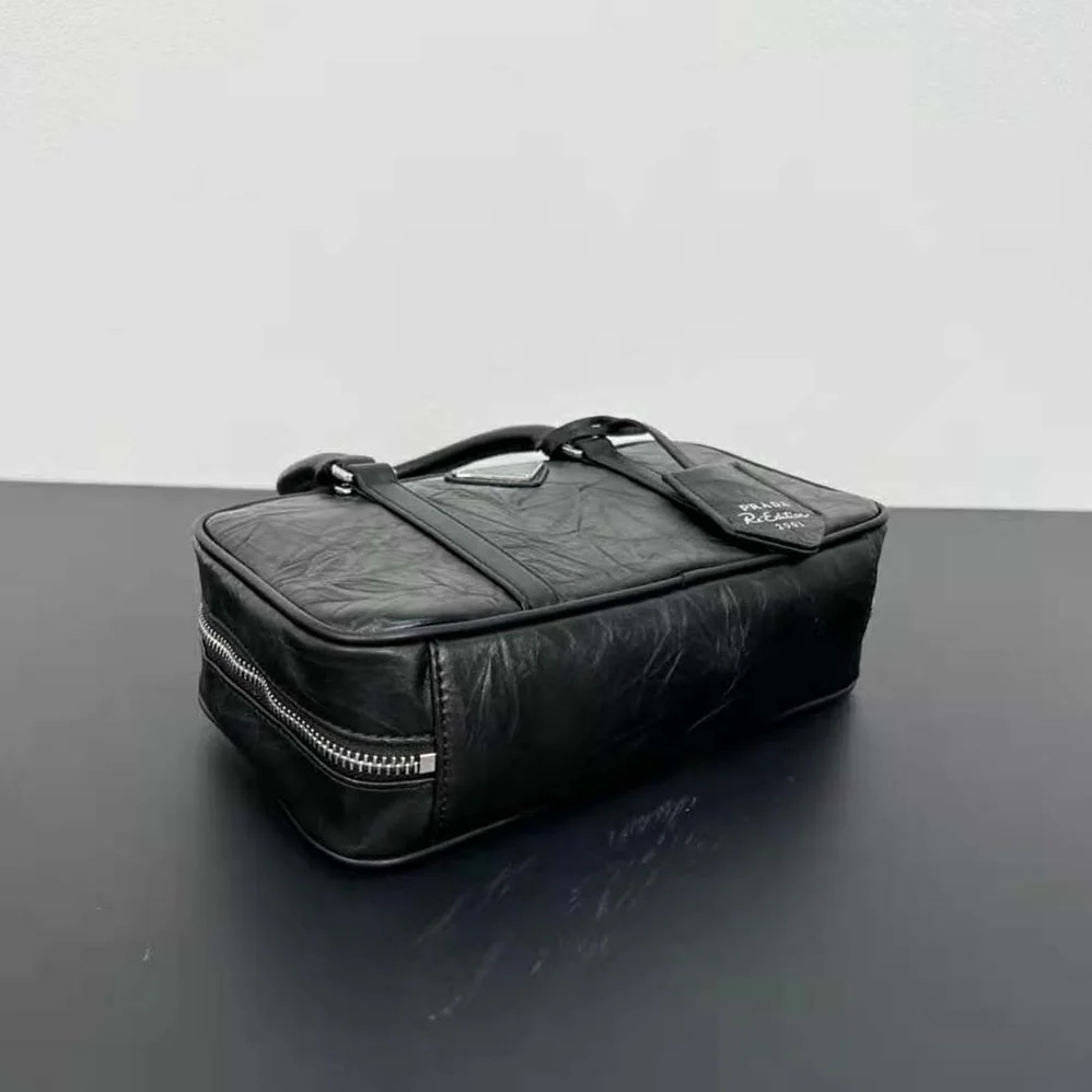 Prada Small Antique Nappa Leather Top Handle Bag for Women in Black Prada Small Antique Nappa Leather Top Handle Bag for Women in Black