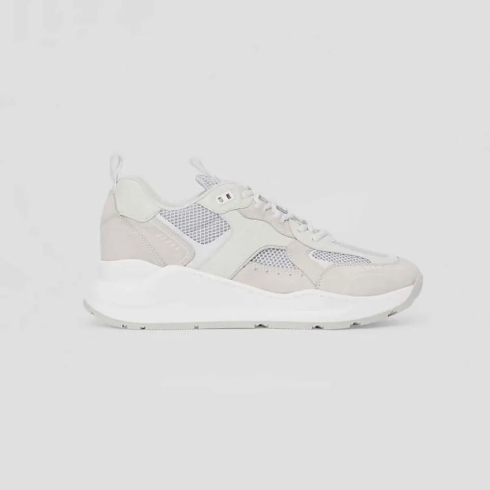 Burberry Logo Print Leather Suede and Mesh Sneakers for Men in White Burberry Logo Print Leather Suede and Mesh Sneakers for Men in White