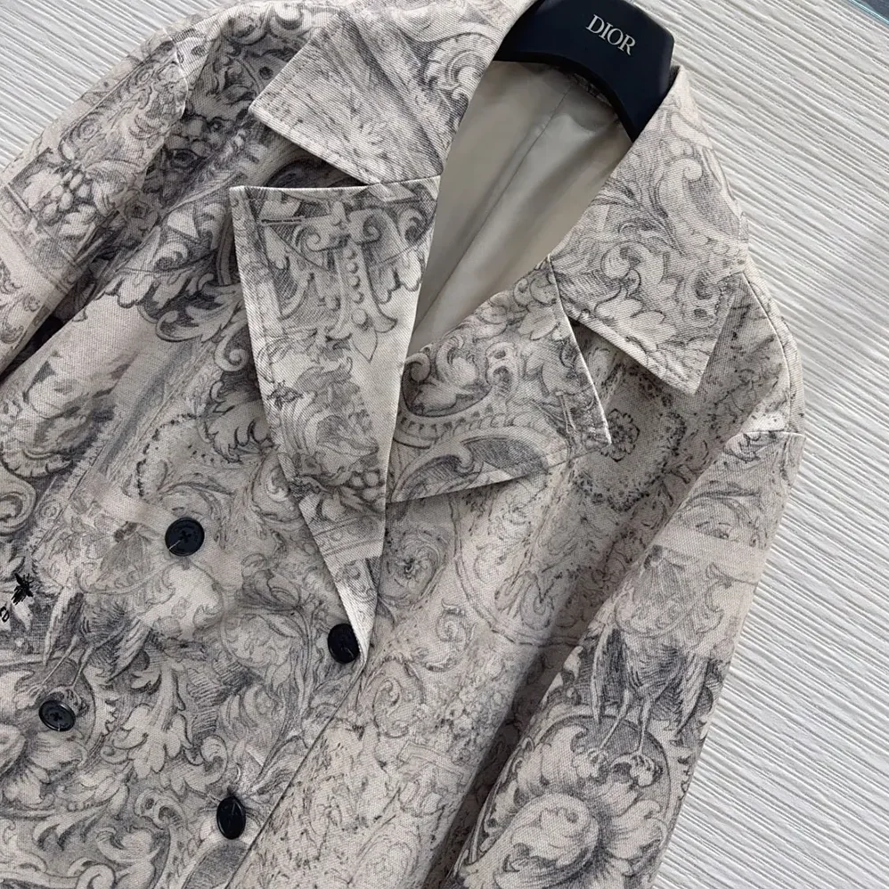 Dior Coat Beige Dior Barocco Cotton Mohair and Wool Blend for Women Dior Coat Beige Dior Barocco Cotton Mohair and Wool Blend for Women